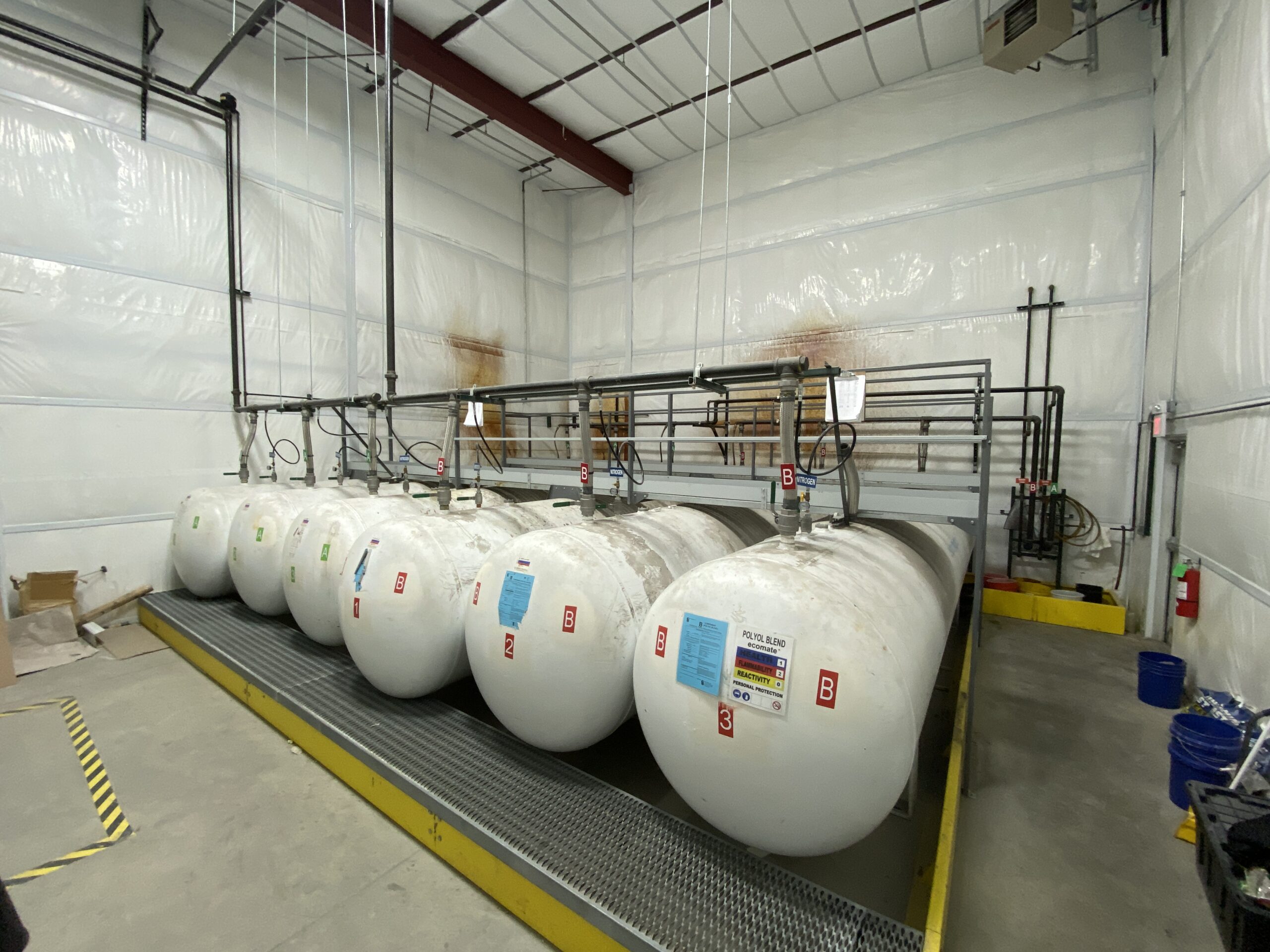 Storage tanks containing Isocyanate and Polyol for Polyurethane production facility