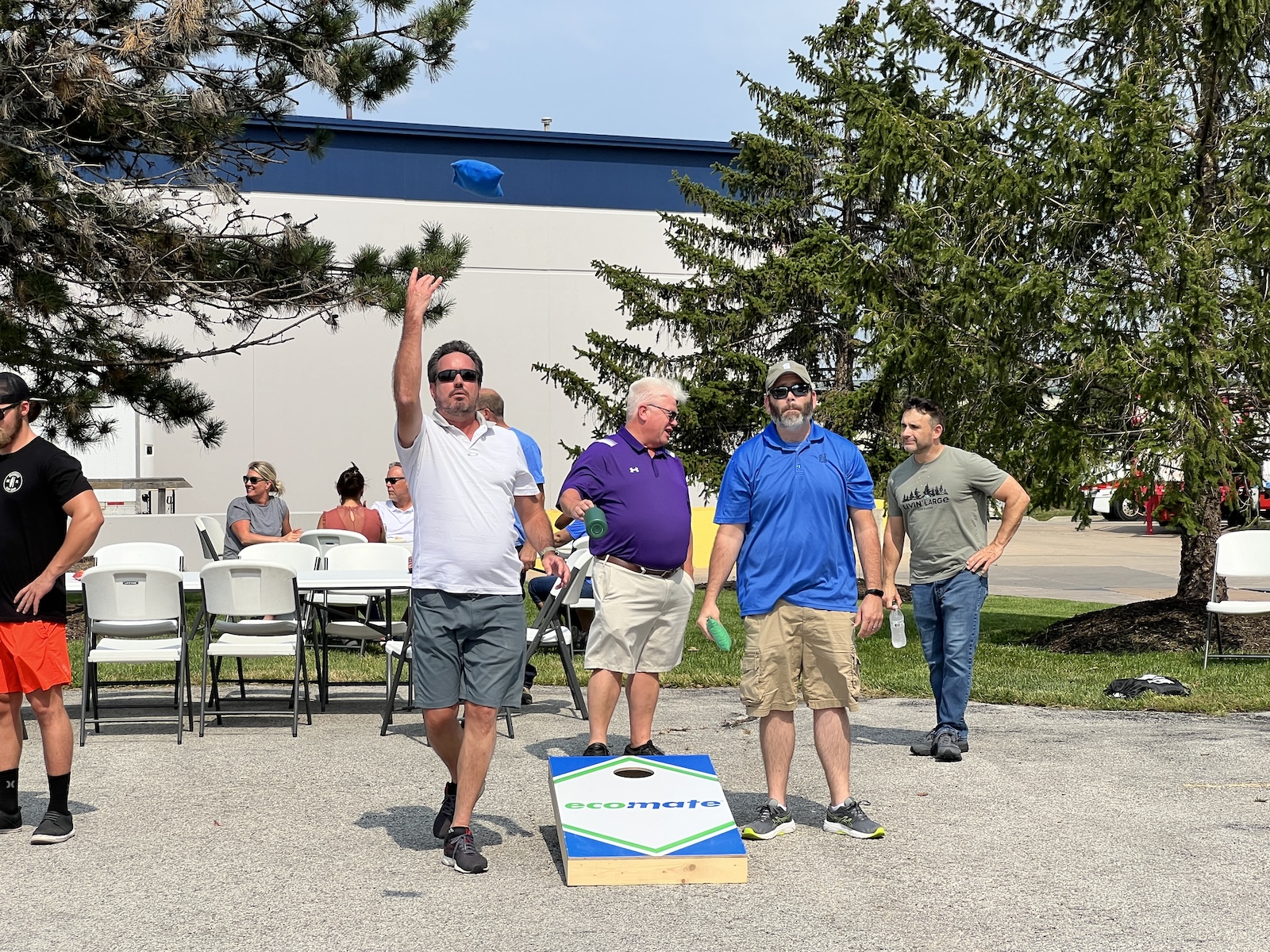 Playing cornhole at the FSI end of summer BBQ