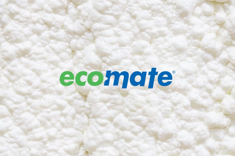 spray foam on wall having expanded with ecomate blowing agent logo on top